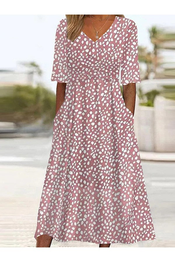 COLETTE ROBE MIDI À POIS ÉLÉGANTE ET FLATTEUSE DU VENTRE