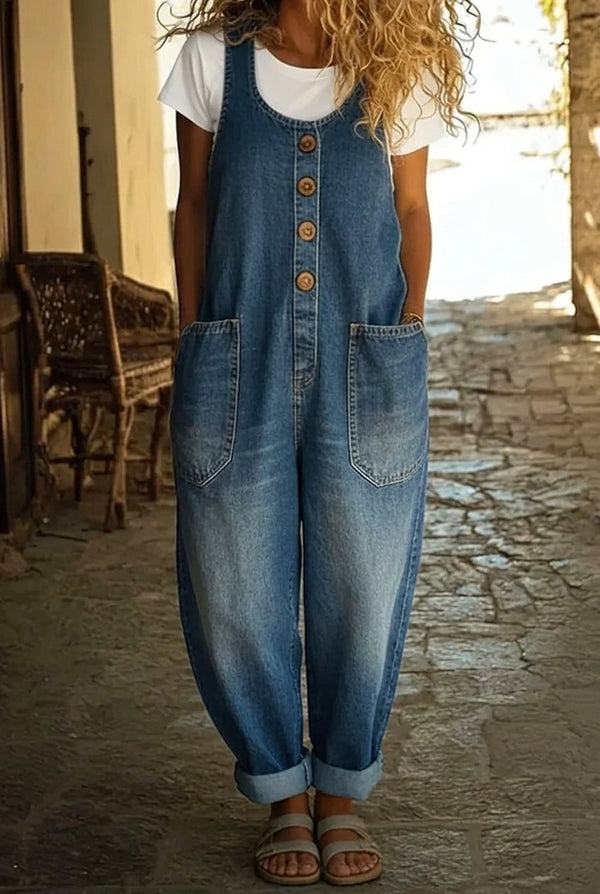Saylor – Salopette en denim de coton délavé vintage