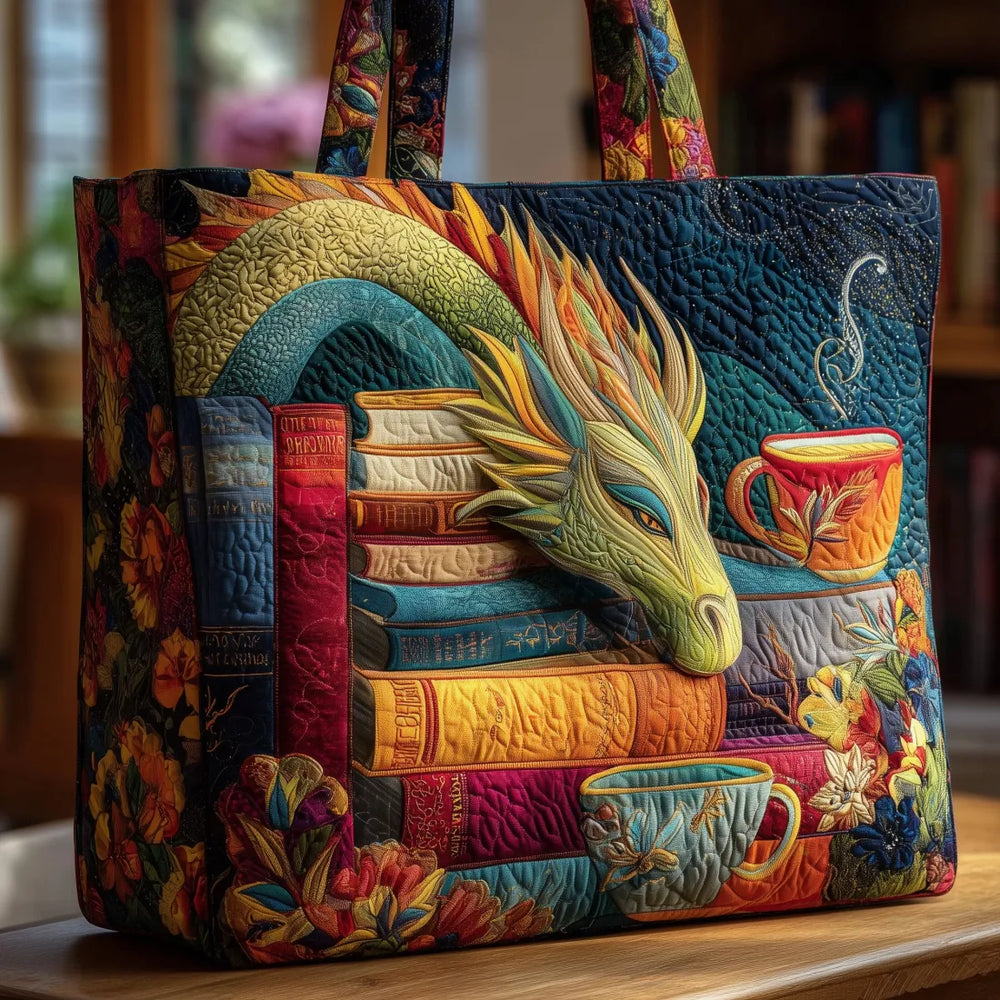 Sac artisanal – Dragon lecteur avec livres et tasses