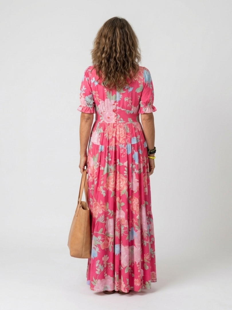 Ione | Robe midi fleurie à col en V
