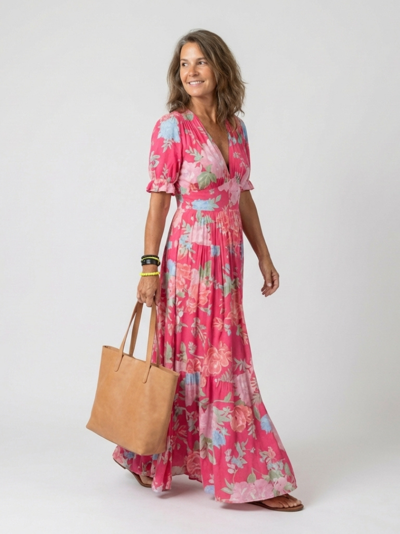 Ione | Robe midi fleurie à col en V