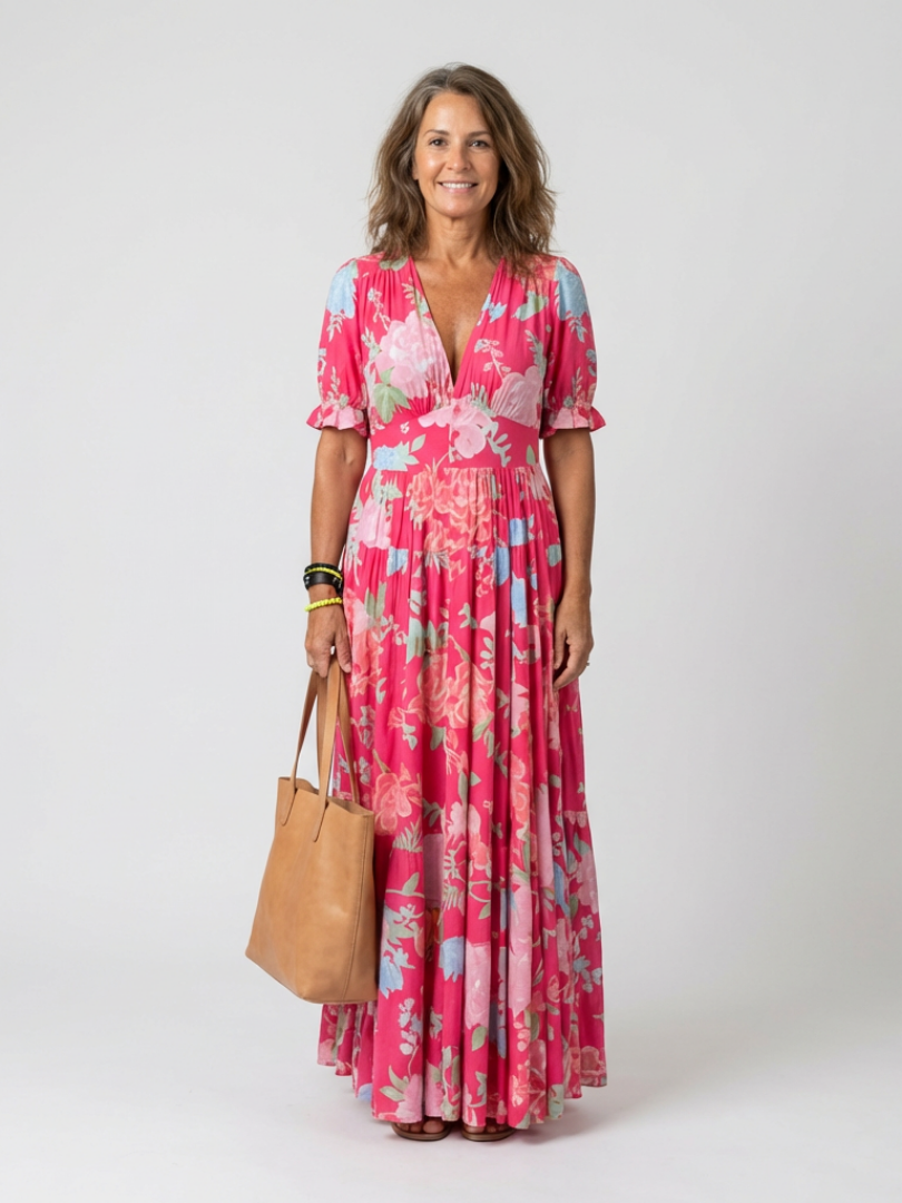 Ione | Robe midi fleurie à col en V
