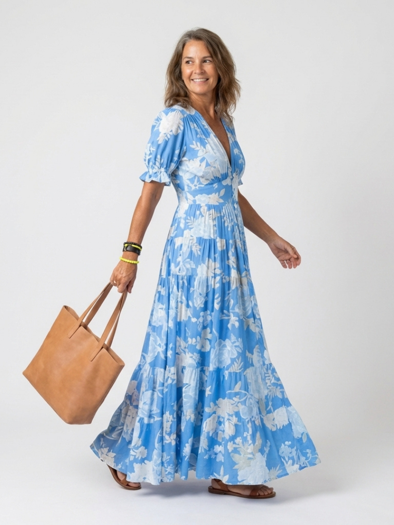 Ione | Robe midi fleurie à col en V