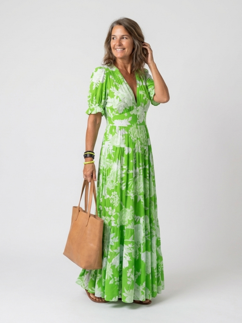 Ione | Robe midi fleurie à col en V