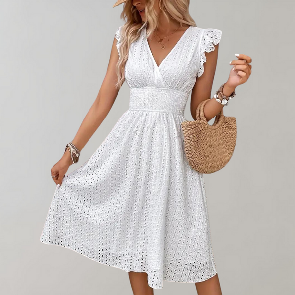 LS | Robe mi-longue en dentelle ajourée pour femme