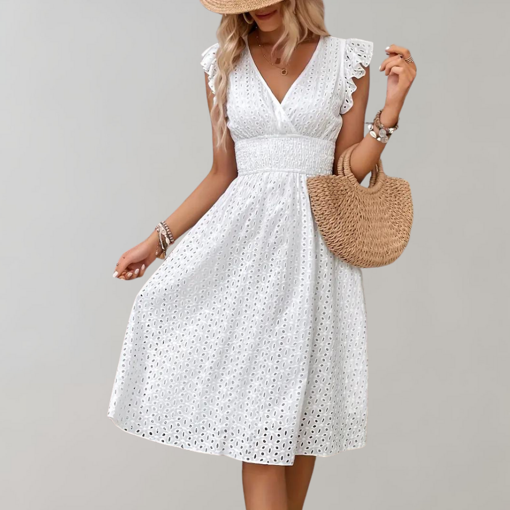 LS | Robe mi-longue en dentelle ajourée pour femme