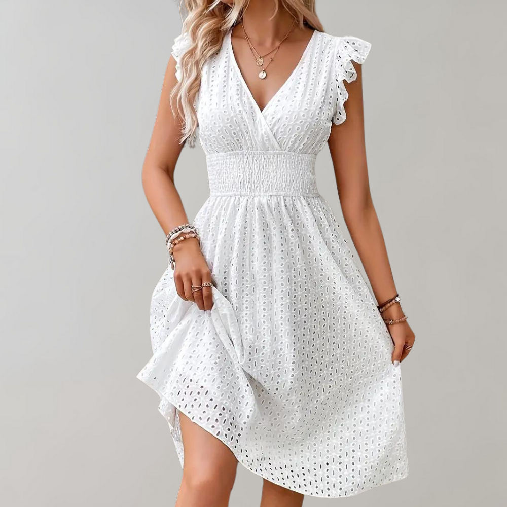 LS | Robe mi-longue en dentelle ajourée pour femme