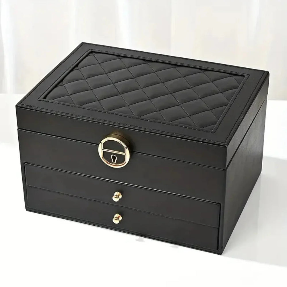 Coffret à bijoux en cuir multi-étages pour femme