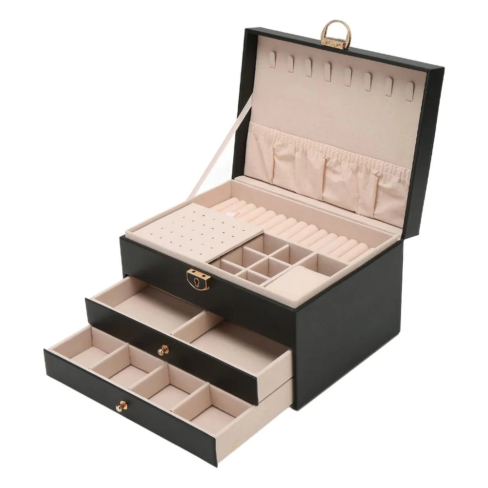 Coffret à bijoux en cuir multi-étages pour femme