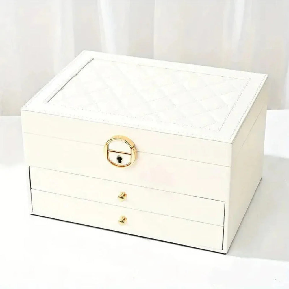 Coffret à bijoux en cuir multi-étages pour femme