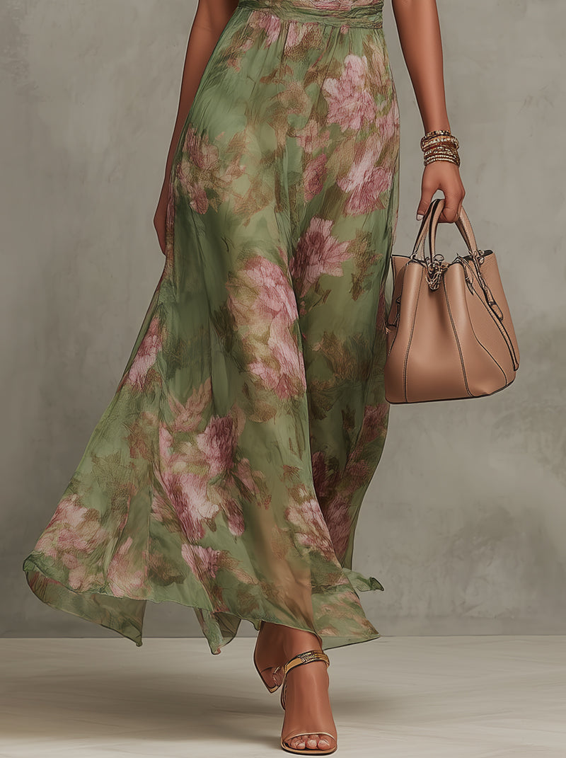 Sophie | Robe longue fleurie à encolure licou