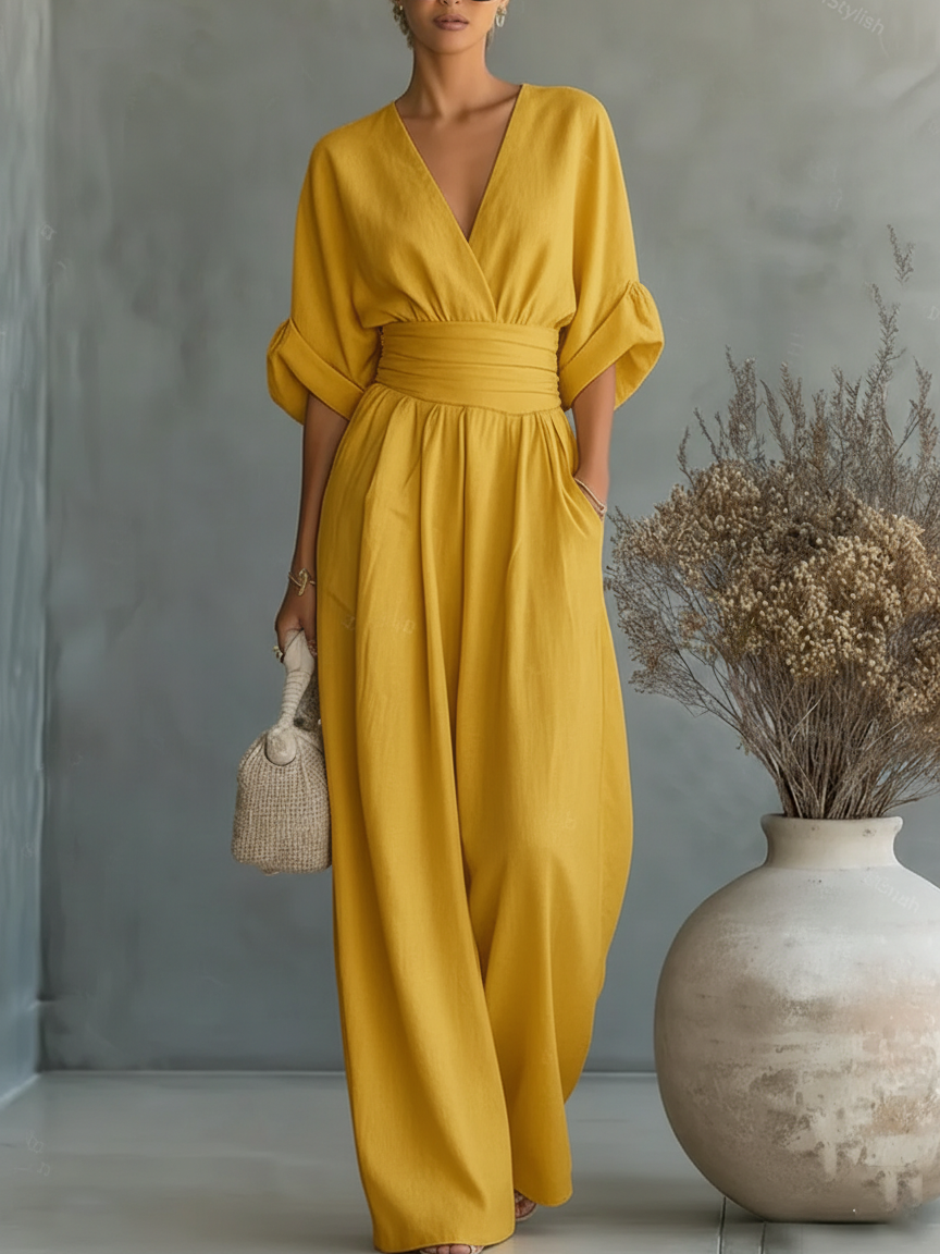 Camille | Combinaison à col en V et taille haute