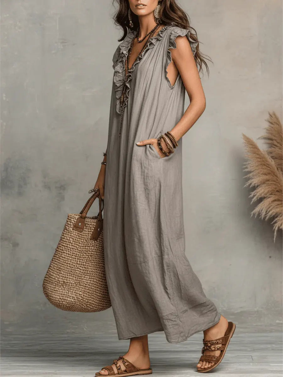 Corin - Robe longue bohème fluide en lin