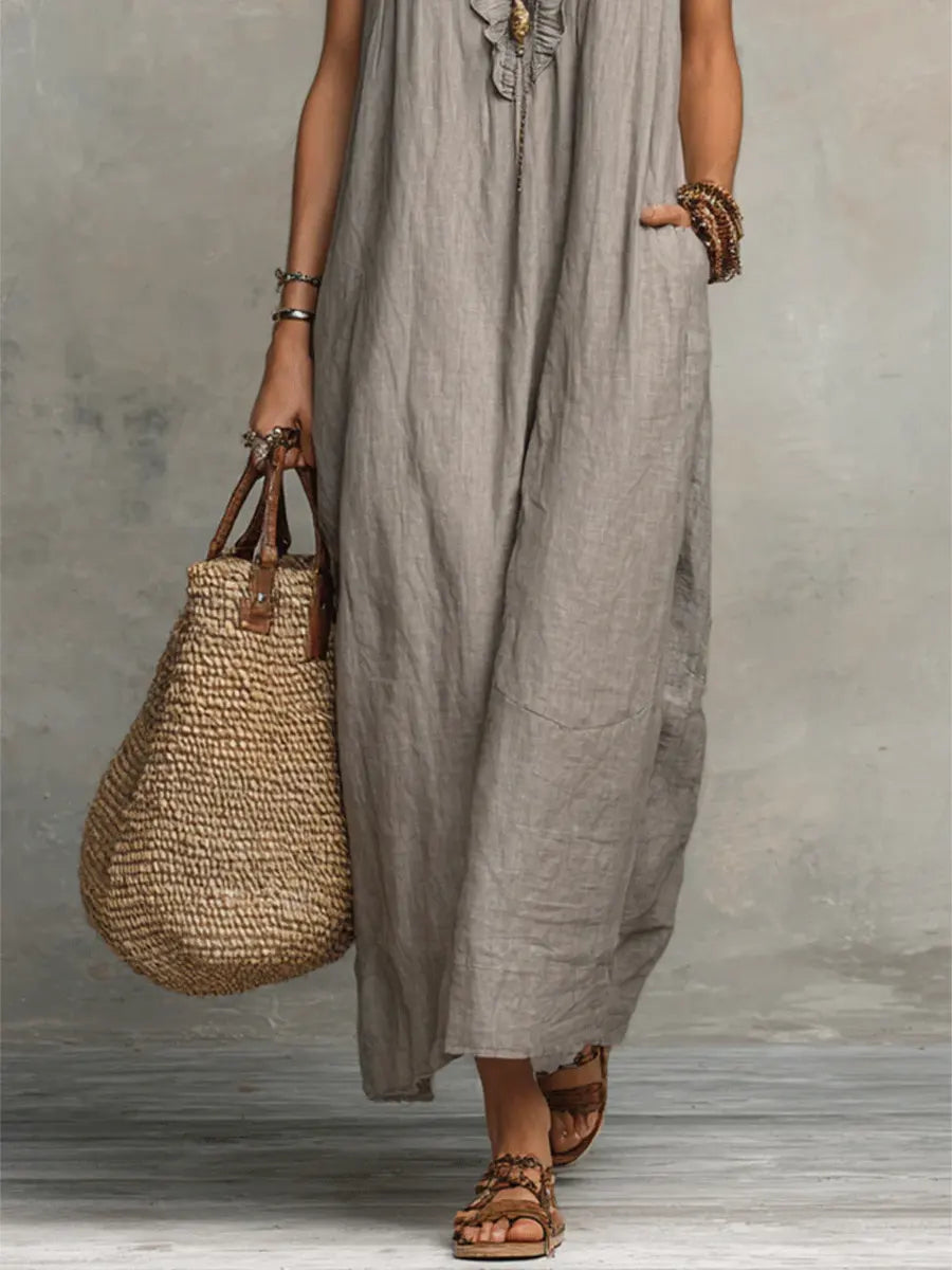 Corin - Robe longue bohème fluide en lin