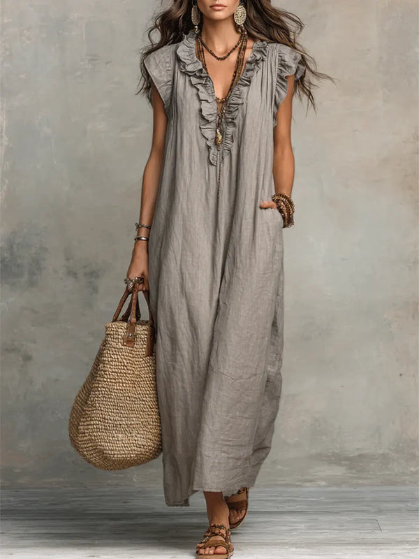 Corin - Robe longue bohème fluide en lin