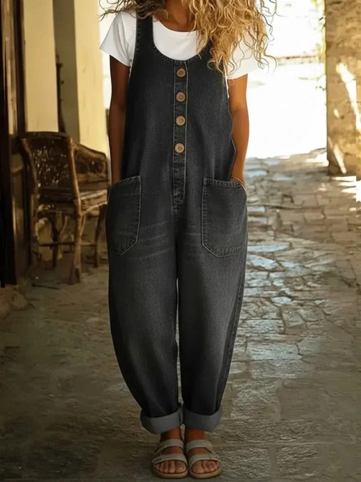 Saylor – Salopette en denim de coton délavé vintage
