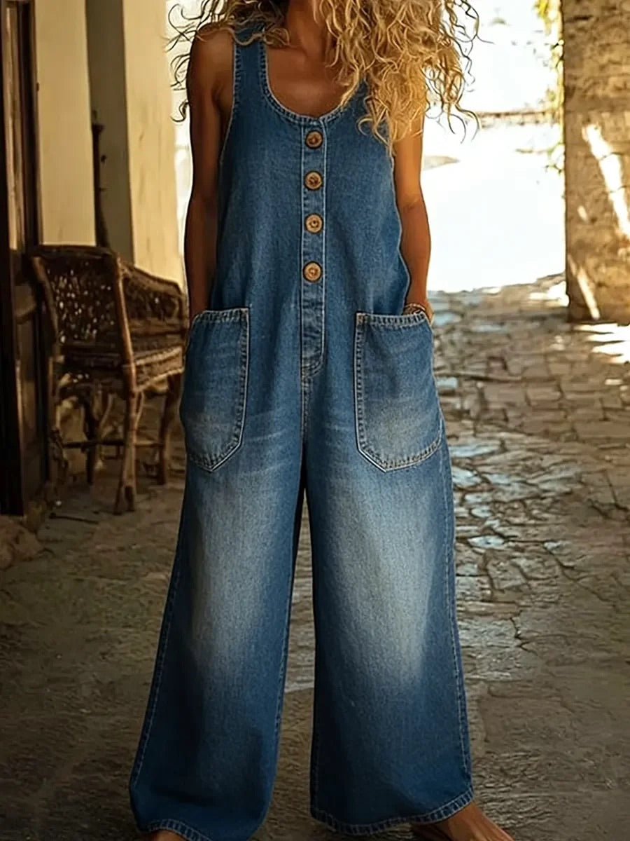 Saylor – Salopette en denim de coton délavé vintage