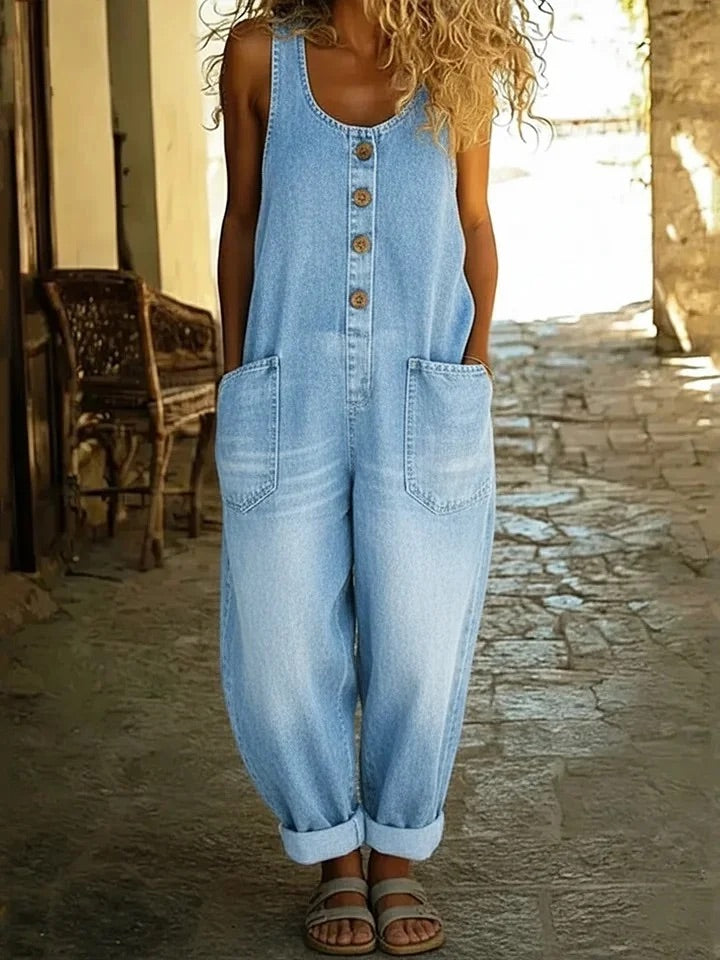 Saylor – Salopette en denim de coton délavé vintage